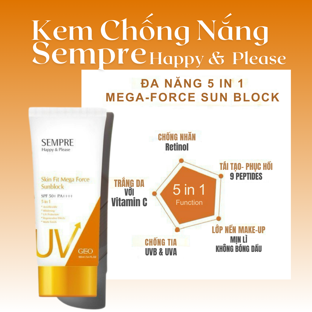Kem chống nắng GEO LAMY Kiềm dầu Siêu đỉn Sempre Happy & Please Skin Fit Mega Force Sunblock SPF50+ PA++++